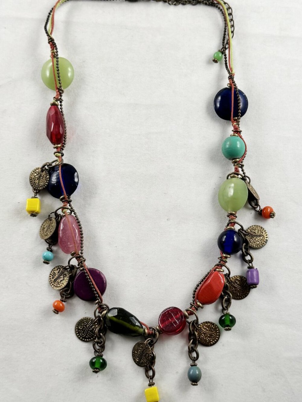 Glass bead necklace, coins, BOHO style